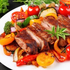 Delicious grilled meat with vegetables