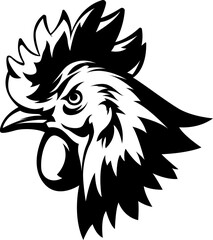 Head of rooster. Cock abstract character illustration. Graphic logo designs template for emblem. Image of portrait for company use.