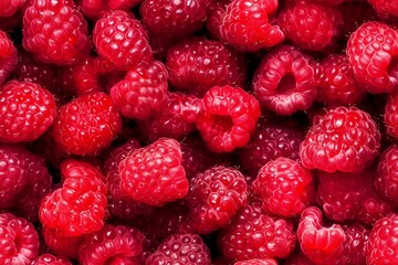 TILE Background of fresh raspberries with shimmering drops of water. View from the top. Shadows are...