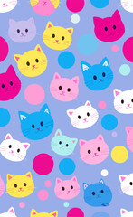 Cartoon cute pastel kitten vector background illustration