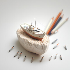 Tiny mini isometric ship sea explorer