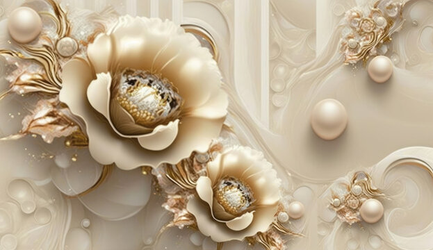 light golden abstract marble wallpaper jewelry flowers, Generative AI
