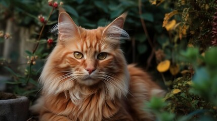 Naklejka na ściany i meble red cat in the garden, AI generated