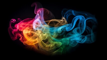 Fototapeta premium Dense multicolor smoke, on a black isolated background. Background of smoke vape