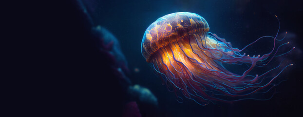 Beautiful macro image of jellyfish. Generative Ai