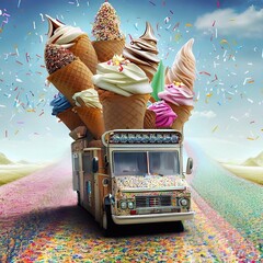 Ice cream truck with ice creams