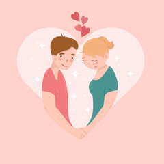 A couple in love against the backdrop of a heart. Girl and boy in love.