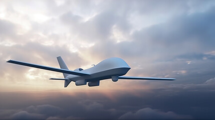 Unmanned military aerial vehicle flies in the sky. AI generated