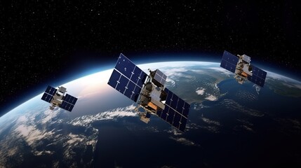 Several satellites are located around the planet Earth for observation. AI generated