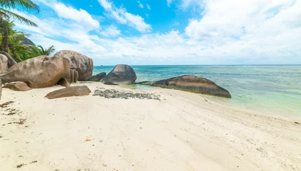 Vlies Fototapete Anse Source D'Agent, Insel La Digue, Seychellen Granite rock and white sand in Anse Source d'Argent beach