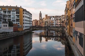 Naklejka na ściany i meble Landscape photo of the city of Girona in Catalonia, Spain.