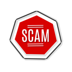 Scam badge icon. Vector illustration isolated on white background.