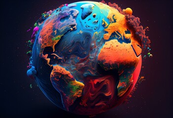 Planet earth illustration, bright colors, real colors, extremely detailed. Generative Ai
