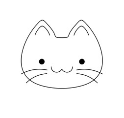 Vector isolated one single simplest cat kitten muzzle face portrait head front view colorless black and white contour line easy drawing