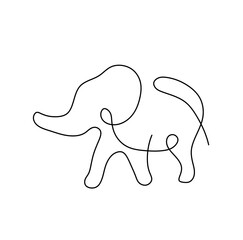 Vector isolated one single simplest contemporary line elephant side view colorless black and white contour line easy drawing