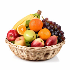 Fruits On Basket Isolated On White BAckground. Generative AI