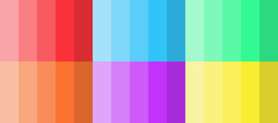 Set of red, cyan, green, orange, lilac, yellow color palette shades