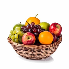 Naklejka na ściany i meble Fruits On Basket Isolated On White BAckground. Generative AI