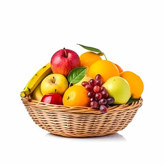Fototapeta na wymiar Fruits On Basket Isolated On White BAckground. Generative AI