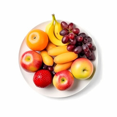 Naklejka na ściany i meble Fruits On Plate Isolated On White Background. Generative AI