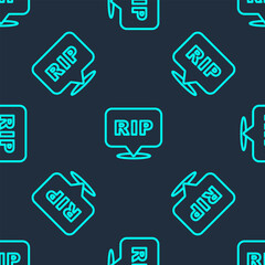 Green line Speech bubble rip death icon isolated seamless pattern on blue background. Vector