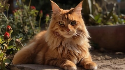 red cat in the garden, AI genereted 