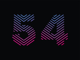 Digit 54 is written with colorful digital lines. Abstract digit 54 logo design template. Logo type vector design