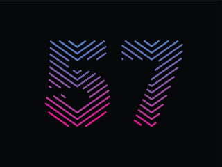 Digit 57 is written with colorful digital lines. Abstract digit 57 logo design template. Logo type vector design