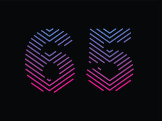 Digit 65 is written with colorful digital lines. Abstract digit 65 logo design template. Logo type vector design