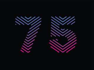 Digit 75 is written with colorful digital lines. Abstract digit 75 logo design template. Logo type vector design