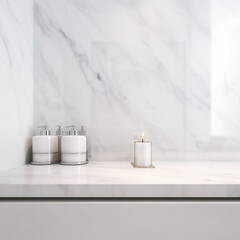 Obraz na płótnie Canvas Light elegant modern bathroom interior with white marble tabletop
