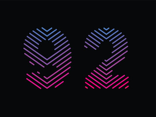 Obraz premium Digit 92 is written with colorful digital lines. Abstract digit 92 logo design template. Logo type vector design