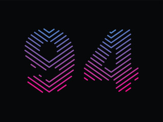Digit 94 is written with colorful digital lines. Abstract digit 94 logo design template. Logo type vector design