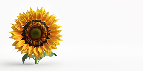 Obraz premium Close-up 3d realistic sunflower isolated on white banner. Place for text. Generative AI