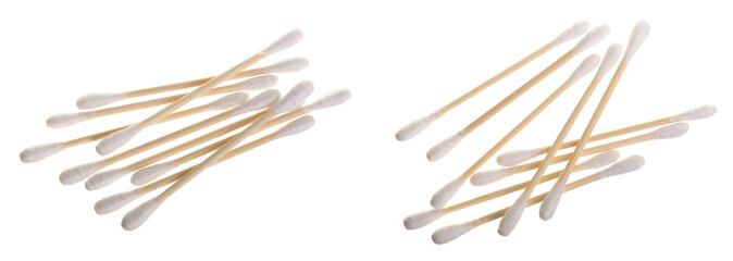 Cotton ear stick isolated on white background macro top view. Flat lay