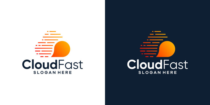 Cloud Data Vector logo for technology data service with fast or speed in uploading to cloud storage logo design vector illustration. icon,  symbol, creative, logotype.