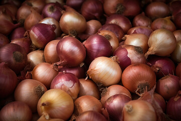Obraz premium Onion, a lot of onions, market, generative ai, Fresh tasty vegetables, Fresh ingredients, cooking ingredients