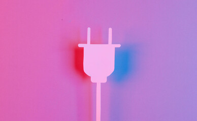 Paper cut electric plug in red blue neon light