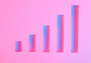 Analytics, statistics, business concept. Growth columns in blue red neon light