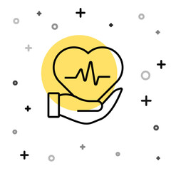 Black line Life insurance icon isolated on white background. Security, safety, protection, protect concept. Random dynamic shapes. Vector