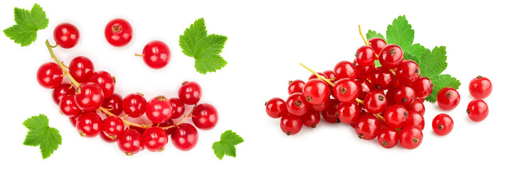 Red currant berry isolated on white background. Top view. Flat lay pattern