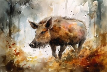 wild boar in the forest. generative ai - obrazy, fototapety, plakaty