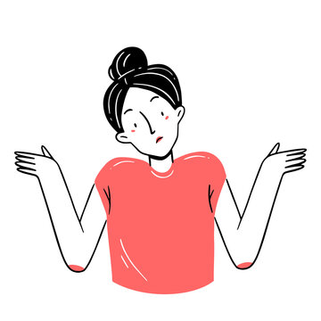 recommend clip art: The doodle-style woman shrugs. Woman shrugging with a curious expression. concept illustration.