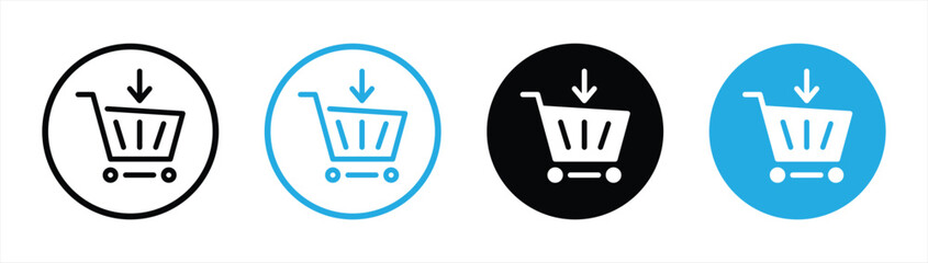 add to shopping cart icon set. shopping cart with arrow icon symbol sign collections, vector illustration