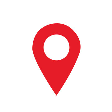 Icono de punto de alfiler rojo. mapa dirección ubicación puntero símbolo sobre un fondo blanco liso y aislado. Vista de frente y de cerca. Copy space