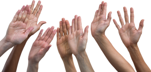 Multiethnic women raising their hands up