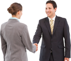 Smiling businessman shaking hands with colleague