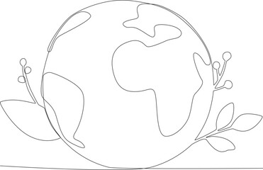 Earth and trees are icons of world environment day. World environment day one-line drawing