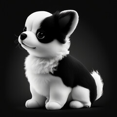 black and white puppy on a black background