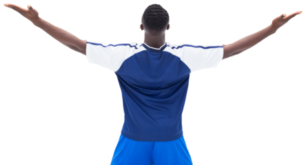 Football player celebrating with arms stretched